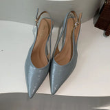 ADVBRIDGE  -  Black Summer New Women Sandal Fashion Pointed Toe Shallow Slip On Ladies Elegant Slingback Shoes Thin Med Heel Dress Mules