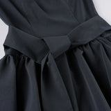 ADVBRIDGE  -  Women Korean A-Line Dress with ‌Belted Tie‌ Gray Crew Neck Short Sleeve Casual Short Dresses Minimalist Streetwear