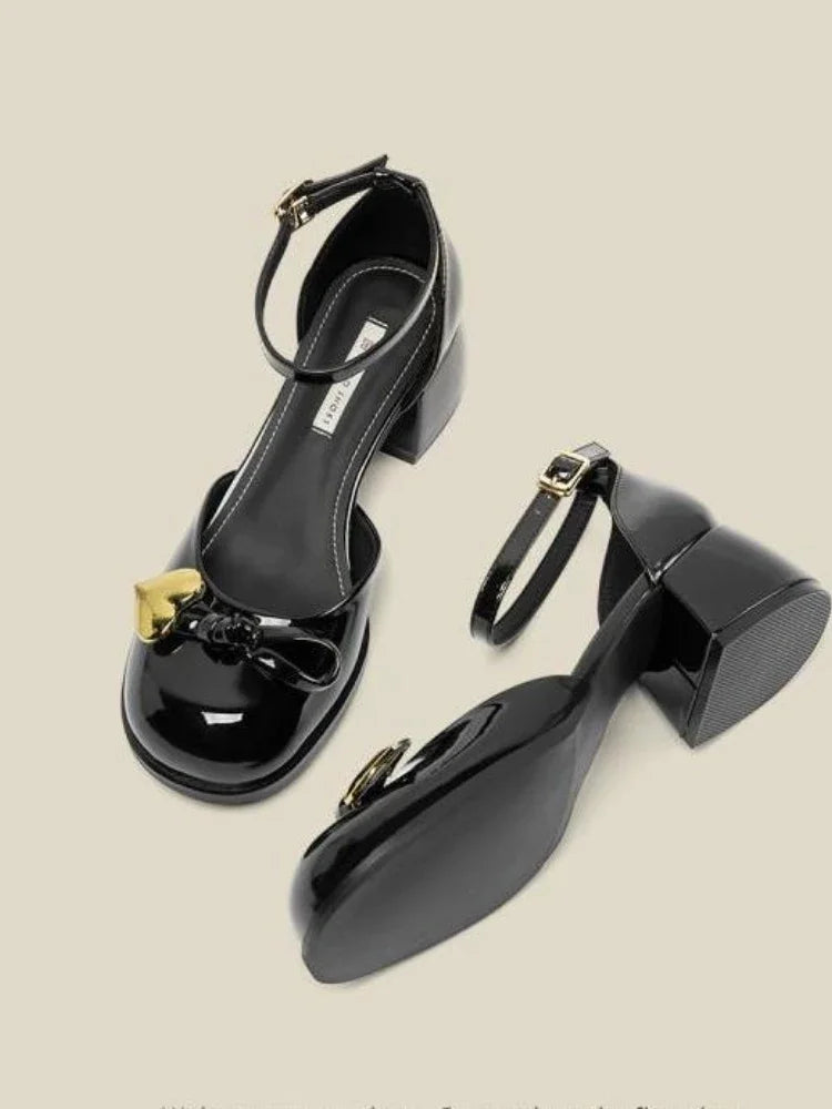 Advbridge Solid French Vintage Mary Janes Shoes Women Bow-knot Sweet Elegant Pumps Shoes Female Heart-shape Korean Fashion Shoes New
