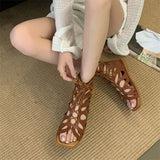 ADVBRIDGE  -  Design Style Hollow Out Flat Heels Woman Boot Sandals Summer Square Toe Zipper Casual Party Dress Gladiator Shoes