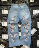 Advbridge Y2K Hip Hop Harajuku Retro Sakura Embroidered High Quality Jeans Streetwear Hip Hop Goth Men's and Women's Wide Leg Jeans