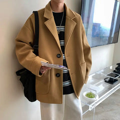 Advbridge New Men Solid Color Jackets Overcoats Male Wool Blend Coat Outwear Casual Loose Thicker Tops High Quality Steetwear L164