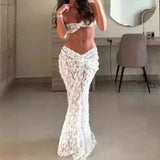 ADVBRIDGE  -  Summer Slim Mermaid Dresses Set Streetwear Women White Lace 2 Piece Skirt Set Sleeveless Cropped Tops with Long Skirt Outfits