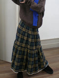 Advbridge Vintage Plaid Skirt Women Y2k Harajuku Japanese Preppy Style Long Checked Streetwear Retro Ruffle Skirts Aesthetics