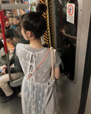 Advbridge Korea Chic Spring Elegant O-neck Back Lace Up Bow Printing Causal Tank Dress Women New Spicy Girl Y2k Dresses