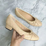 Advbridge Large 43 Multi-Color Bow Ballet High Heels Spring and Autumn Round Toe Fight Work Outside Wearing Block Heel Women's Shoes
