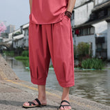 ADVBRIDGE  -  M-5XL Plus Mens Cotton Linen Capri Pants Light Loose 3/4 Long Shorts Elastic Waist Drawstring Harem Casual Beach Yoga Trousers