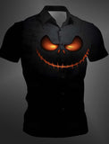 Advbridge Halloween Pumpkin Casual Dark Men's Shirt Button Up Black Shirt Party Vacation Summer Turndown Short Sleeve Polyester Shirt
