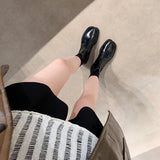 Advbridge British Style Ankle Boots for Women Split Toe Stretch Solid Color Mid Heel Patent Leather Matte Round Toe Female Shoes