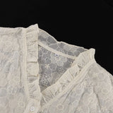 ADVBRIDGE  -  Flower Embroidery Mini Dress Women Ruffle V Neck Single Breasted Long Sleeve Dresses Summer Elegant Casual Loose A-line Vestidos