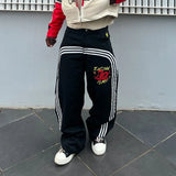 Advbridge Y2k Hip Hop Harajuku High Street Streetwear Mens Jeans Striped Pattern Printed Wide Leg Pants Casual Commuting Womens Pants
