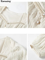 Advbridge Summer New Women Fashion Elegant White Midi Dresses Vintage Princess Female Party A Line Clothes Vestdios