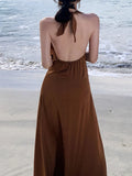 Advbridge Spring Summer Women Sexy Fashion Halter Midi Dress Sleeveless Casual Solid Party Beach Long Vestidos Female Bodycon Slim Robe