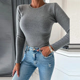 Advbridge OL Style Rib Long Sleeve Jumper Knitting Autumn Slim Women Basic Office Knit Pullovers  Winter Solid Round Neck Sweaters