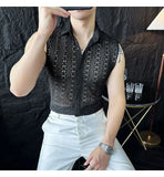 ADVBRIDGE  -  Slim Korean Style Sleeveless Trendy Business Casual Men's Hollow Cool Breathable Vest Shirt