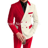 Advbridge Elegant Black White Men Suit Slim Fit Peak Lapel Double Breasted 2 Piece Formal Groom Wedding Tuxedos Blazer+Pants Costume Homme
