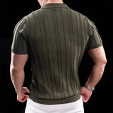 ADVBRIDGE  -  Trendy Striped Textured Men Polo Shirts Short Sleeve Zip-up Lapel Casual Polos Mens Clothes Summer Fashion Slim Knit Polo Shirt