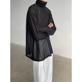 Advbridge Sexy Perspective High-neck Long Sleeve T Shirt Men Women Net Yarn Bottoming Shirt Spring Summer Transparent Black Tee Shirts