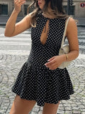 ADVBRIDGE  -  Polka Dot Print Lace-up Cut Out Dress Women Skinny A-line Elegant Sleeveless Bodycons Fashion Summer Party Mini Sundess