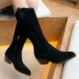 Advbridge Women's natural suede leather 5cm thick med heel pointed toe side zip autumn mid-calf boots high quality female casual half boot
