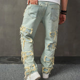 Advbridge Male Casual Hole Denim Pants 2yk Full Length Hip Hop Pockets Trousers Streetwear Men Clothing Fashion Tassel Baggy Jeans