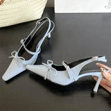ADVBRIDGE  -  Blue Patent Leather High Heels Women Sexy Pointy Toe Bow Decorated Heeled Sandals Summer Elegant Slingbacks Dress Women Pumps