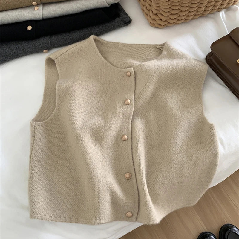 Advbridge Autumn New Women Cardigan Korean Elegant Knitted Sleeveless Female Casual Sweater Tanks Fashion New Slim Ladies Casual Tops