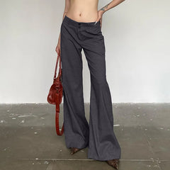 Advbridge Gray Vintage Suit Pants Women Low Waist Streetwear Wide Leg Pants Y2K Office Lady Elegant Slim Casual Flare Trousers