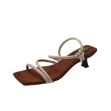 ADVBRIDGE  -  French Style Cat Heel Sandals Women's Summer Outdoor High Heel Roman Shoes Beautiful 3cm Thin Heel Slippers Microfiber Upgraded