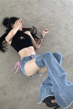 Advbridge -  Sweet Cool Hot Girl Jeans Women's Summer Strap Shorts Long Leg Sleeve Slim Fit Sexy Micro Flare Pants Fashion Female Clothes