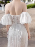Advbridge  Boho Lace Vintage Party Solid Short Sleeve Dress Elegant Dresses Women A-Line Mesh Woman Summer Sexy Embroidery Vestido