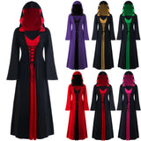 Advbridge Medieval Dress For Women Lace-up Vintage Hooded Cloak Robe Adult Costume Retro Cosplay Halloween Scary Vampire Witch Long Dress