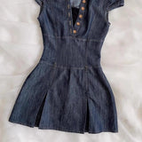 ADVBRIDGE  -  Girl Retro Denim Dress 2025 Summer Y2k Short Sleeve Button Streetwear Fashion Slim Fit Short Dresses Women's Mini Skirt