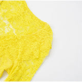 ADVBRIDGE  -  Women's Sexy Yellow Lace Mini Vestidos Chic See Through V Neck Flare Sleeve Tassel Dress 2025 Party Club Wear Slim Fit Dresses