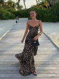 ADVBRIDGE  -  Sexy Leopard Long Dress Women 2025 New Casual V Neck Sleeveless A-line Vestidos Summer Vintage Fashion Holiday Maxi Dress Female