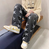 Advbridge Japan Style Star Print Patchwork Denim Pants Autumn New Male Hip Hop Straight Loose Jeans Streetwear Baggy Ankle-banded Pants