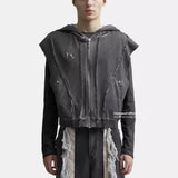 Advbridge  New Star Moon Metal Zipper Masked ninja Hoodies For Men Women Loose Top Sleeveless Jackets Splicing Hooded Cardigan