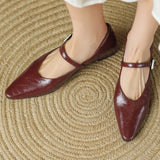 ADVBRIDGE  -  Women's genuine leather metal buckle pointed toe slip-o Mary Jane flats high quality soft comfortable 2cm kitten heel shoes sale