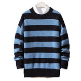 Advbridge Plus Size Men Sweater Stripe Round Neck Loose Pullover Male Jumper Spring Sweater for Men Work Daily Wear Men Striped Pullovers