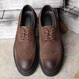 Advbridge Handmade Mens Wingtip Oxford Shoes Black Cow Suede Leather Brogue Men's Dress Shoes Classic Business Formal Shoes for Men