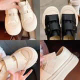 Advbridge Leather ~ Lazy Velcro all match small white shoes round head increase thick soled cookie shoes women Spring and autumn