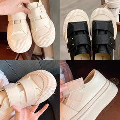 Advbridge Leather ~ Lazy Velcro all match small white shoes round head increase thick soled cookie shoes women Spring and autumn