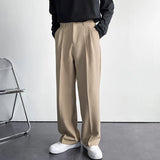 Advbridge Men's Luxury Draped Baggy Suit Pants Casual Button-down Solid Color Straight Premium Elegant Dress Pants 2024 New