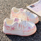 ADVBRIDGE  -  Sakura Pink Skateboard Shoes Cute Stars Versatile Womens Casual Shoes Artificial Leather Niche Leisure Shoes for Ladies