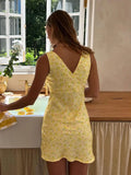 ADVBRIDGE  -  Women Floral Print Tank Dress Summer Sleeveless V Neck A-Line Slim Short Mini Dresses Beach Vacation Vestidos
