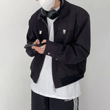 Advbridge Mens Harajuku Casual Workwear Bomber Jacket Autumn Winter Gender-Neutral Loose Lapel Zipper Functional Versatile Jacket Unisex