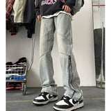 Advbridge New American Retro Zipper Jeans Men's Washed Straight Leg Micro Flared Pants High Street Vibe Trendy Brand