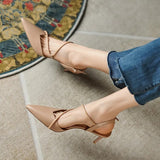 Advbridge New Summer Sandals Genuine Leather Women Sandals Pointed Toe Back Strap Thin Heel Shoes for Women Casual Shoes Zapatos De Mujer