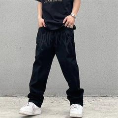 Advbridge  -  Y2K Korean Style Black Vintage Printing Jeans Men's Fashion Streetwear Embroidered Baggy Jeans  Street Casual Women Pants