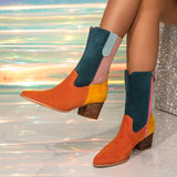 ADVBRIDGE  -  Mixed Color Western Cowboy Boots For Women Sexy Pointed Toe Zip Autumn Winter Shoes Low Thick Heels Ankle Booties Mujer